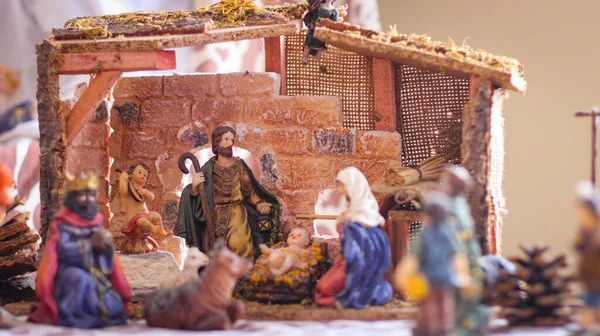Est Thème Noël Les Figurines Sainte Famille Magnifique Paysage Pour — Photo