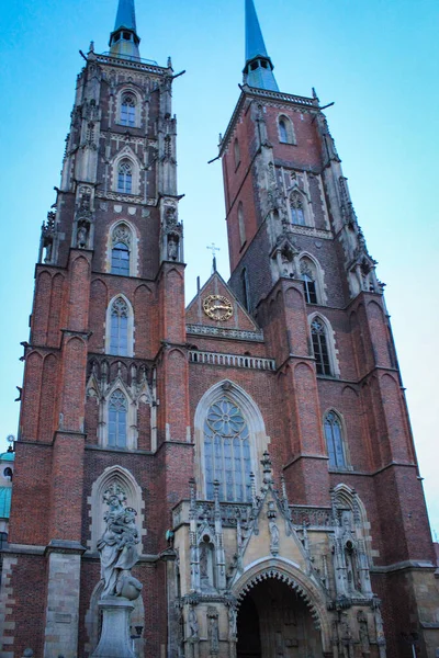Catedral Católica São João Batista Wroclaw Polônia Igreja Gótica Com — Fotografia de Stock