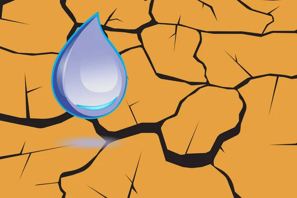 Σταγόνα νερό στην ξηρά ραγισμένη έδαφος υφή. — Διανυσματικό Αρχείο