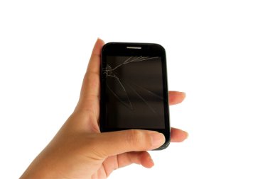 El bir cep kırık ekran ile tutarak.