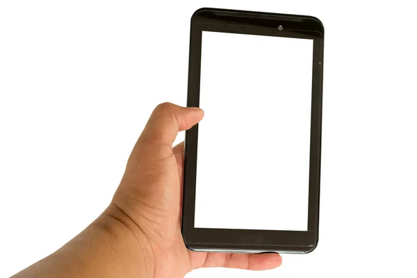 Hand met een Tablet mobiel met wit scherm. — Stockfoto