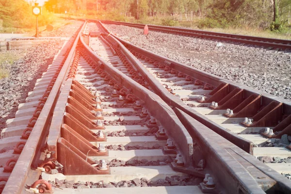 Railroad tracks detalj närbild. — Stockfoto
