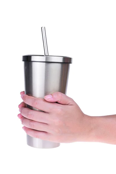 Руки Леді Тримають Чашку Ізольовано Білому Тлі — стокове фото