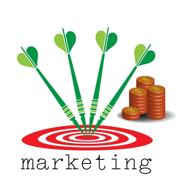 Marketing target i stos monet — Wektor stockowy