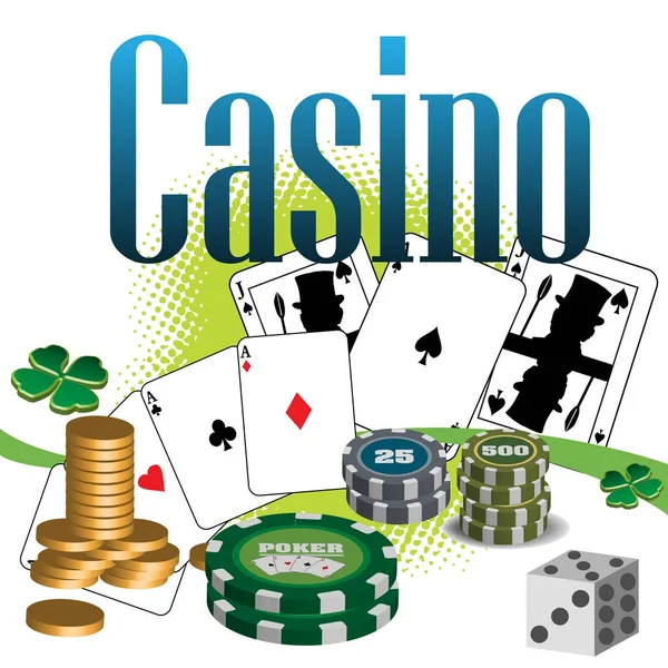Kaszinó koncepció és póker zseton póker kártya — Stock Vector
