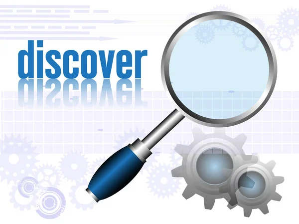 Discover theme with magnifying glass and gears — Stock Vector