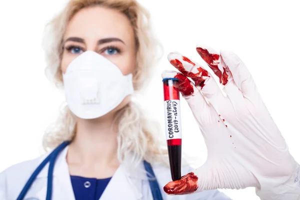 Doctor Bloodied Gloves Holds Test Tube Blood Royalty Free Stock Photos
