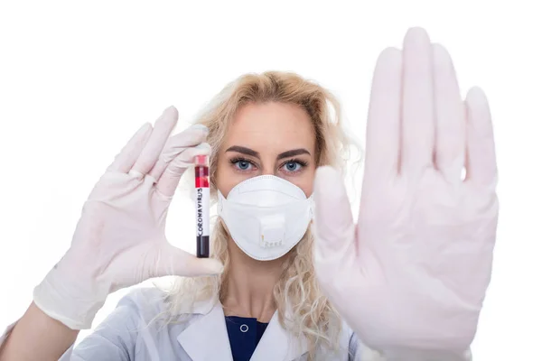 Menina Médico Chama Para Parar Vírus — Fotografia de Stock