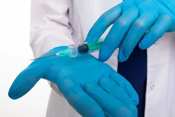 Close Syringe Hands Doctor — Stock Photo, Image