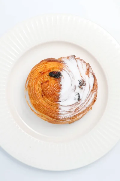 Freshly Baked Bun Sprinkled Powdered Sugar — Stock Photo, Image