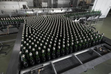 Şampanya şişelerinin üst manzarası tıkaçla kapatılmış.