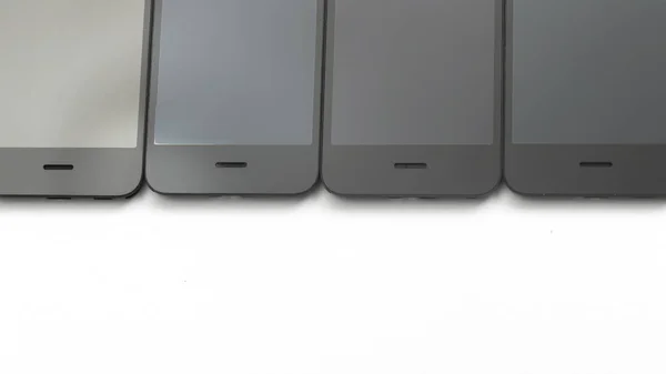 Четыре Новых Экрана Мобильного Телефона Белом Фоне Концепция Замены Экрана — стоковое фото