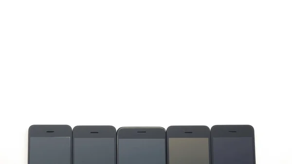 Пять Черных Телефонов Белом Фоне Мак — стоковое фото