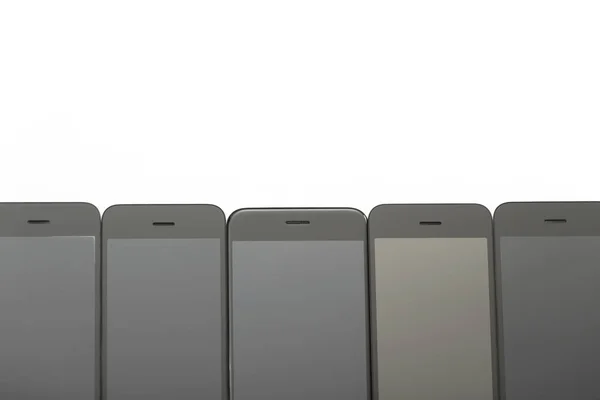 Пять Черных Телефонов Белом Фоне Мак — стоковое фото