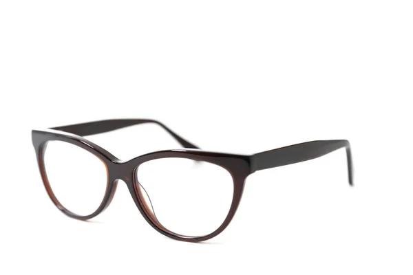 Moldura Óculos Plástico Elegante Marrom Isolados — Fotografia de Stock