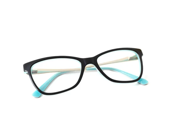 Svart Plast Glasögonbåge Ram Med Turkos Accenter Isolerad — Stockfoto