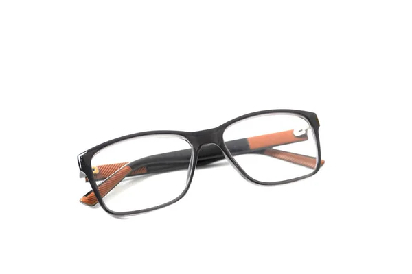 Dunkler Stilvoller Brillenrahmen Mit Orangen Akzenten Isoliert — Stockfoto