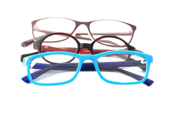 Három Pár Színes Gyerekszemüveg Elszigetelt — Stock Fotó