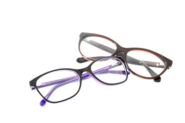 Two Pairs Plastic Fashionable Eyeglass Frames Isolated — Stock Photo, Image