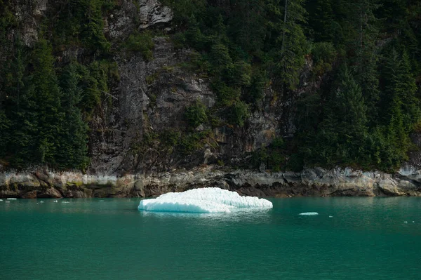 Μικροί Μπλε Παγετώνες Που Λιώνουν Στον Ωκεανό Ενάντια Στα Βουνά — Φωτογραφία Αρχείου
