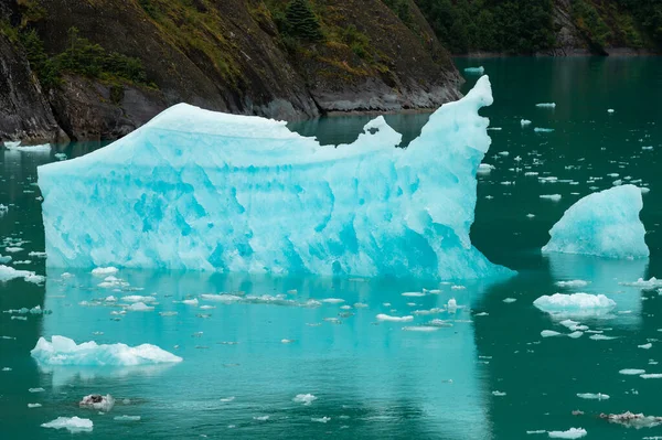 海洋中蓝色融化的小冰川的特写 全球变暖的证据 — 图库照片