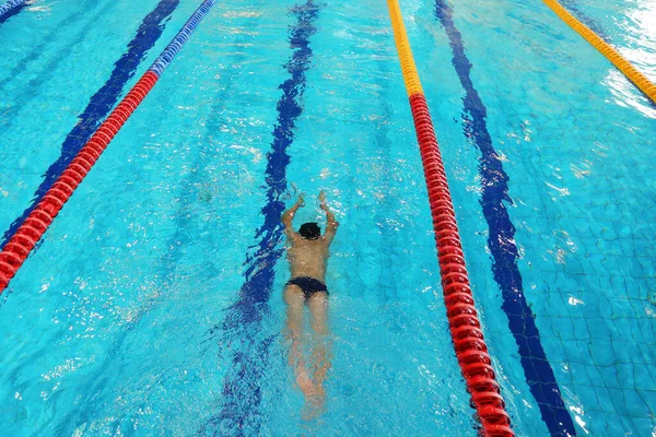 Athlete Trains Pool Clean Water Top View — Stock Photo, Image