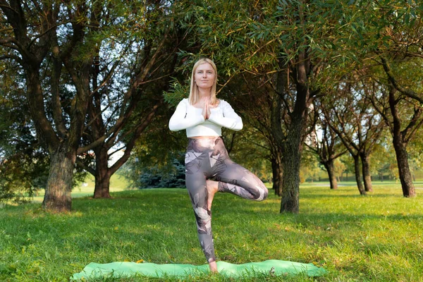 Flickan Som Mediterar Parken Bra Sommarväder — Stockfoto