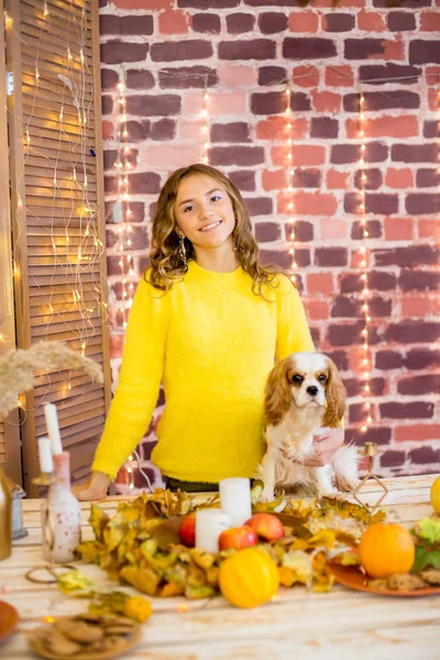 Carina Ragazza Adolescente Con Capelli Biondi Ricci Uno Studio Con — Foto Stock