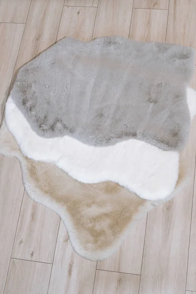 Small Interior Rugs Made Faux Rabbit Fur Different Colors Interior — Stock Photo, Image