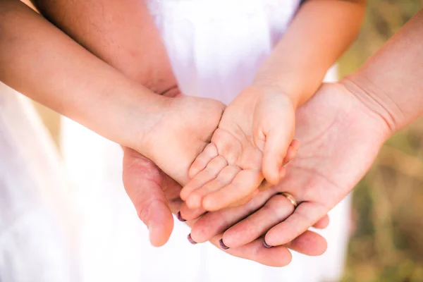 Cerca Las Manos Toda Familia Los Padres Los Niños Aire — Foto de Stock