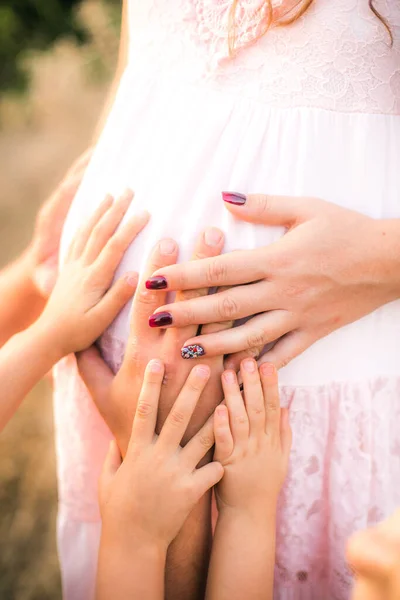 Tangan Dekat Dari Seluruh Keluarga Orang Tua Dan Anak Anak — Stok Foto