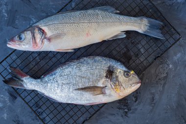 Buzlu taze çiğ deniz balığı.