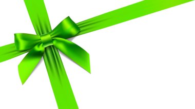 Beyaz arka plan üzerinde gerçekçi yeşil fiyonklu tebrik kartı