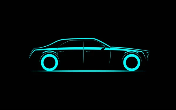 Silueta de un coche de negocios de lujo sobre un fondo negro — Vector de stock