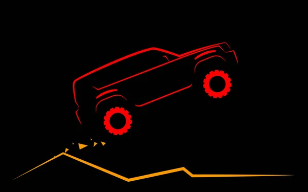 A silhueta simples de um SUV voa na montanha — Vetor de Stock