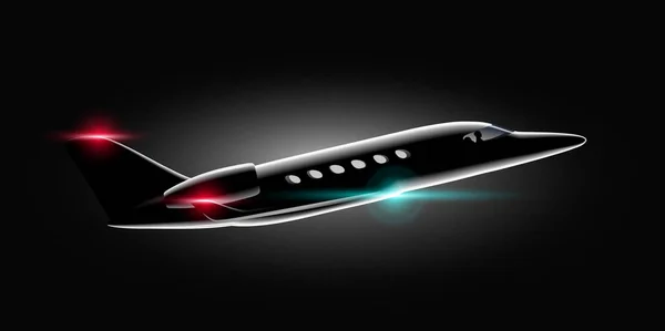 Avion réaliste en jet privé en classe affaires dans l'obscurité Flies — Image vectorielle