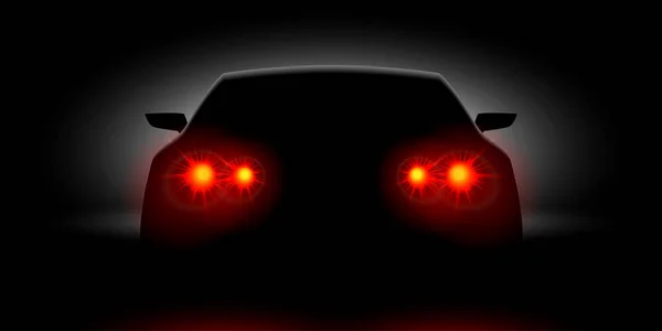 Faróis de carro brilhando na visão traseira escura — Vetor de Stock