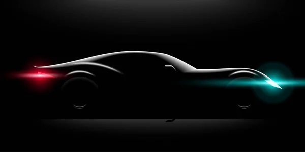 Coche deportivo realista coupé vista lateral iluminación en la oscuridad — Archivo Imágenes Vectoriales