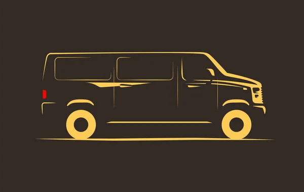 Sketchy image of a classic minivan on a dark background — Stock Vector