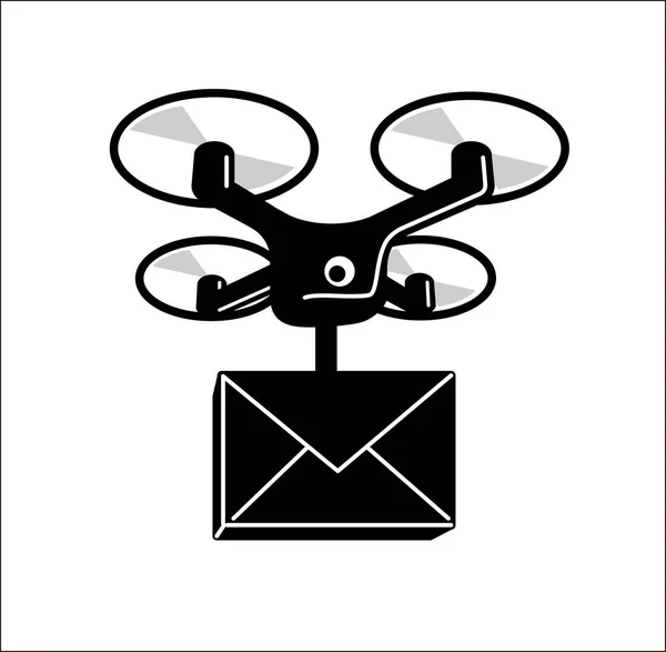 Simple Symbol Drone Delivers Package — Stock Vector