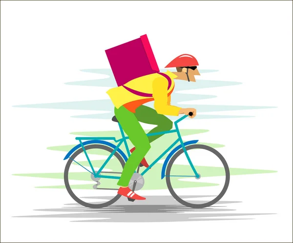 Courrier Sur Vélo Avec Une Boîte Monte Rapidement — Image vectorielle