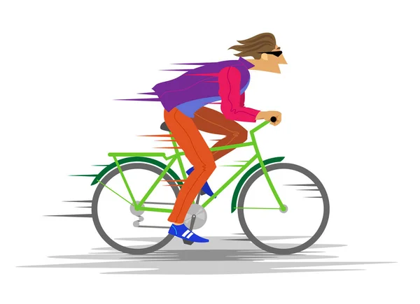 Велосипедист Велосипеде Едет Быстро — стоковый вектор