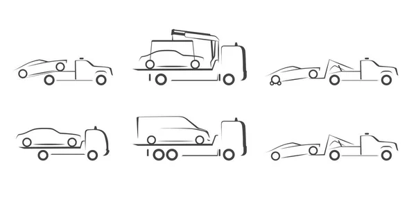 Set Sleepwagen Eenvoudige Zijaanzicht Schematische Beeld — Stockvector