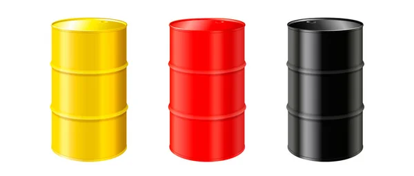 Set Realistic Colorful Industrial Metal Barrels — Stock Vector
