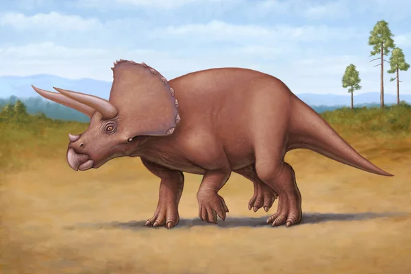 Triceratops Séta Egy Napsütéses Napon Digitális Festmény — Stock Fotó