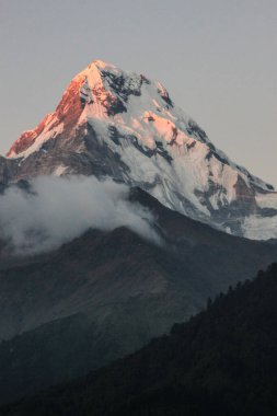 Dağlar ve Beyaz Sis Göllerin üzerinde Gün doğumunda