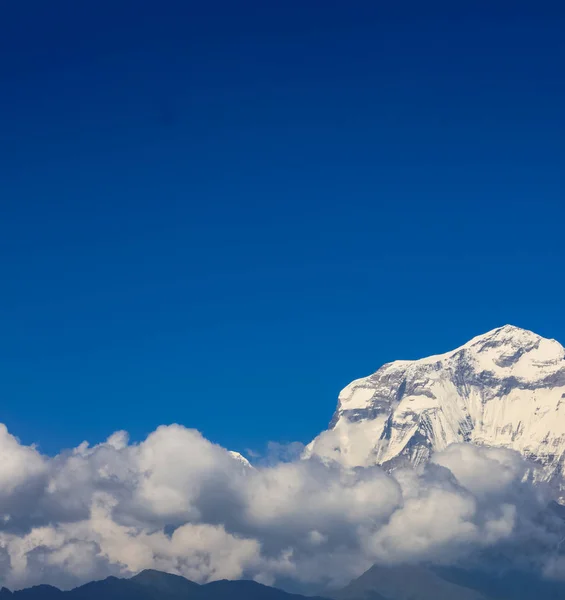 Montagna innevata con cielo blu, nuvola e nebbia — Foto Stock