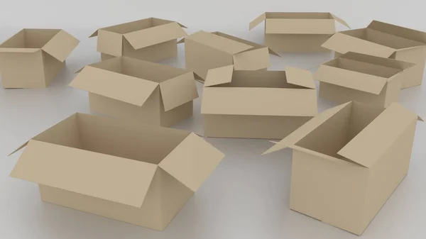 3D cajas de cartón marrón vacío abierto, listo para envolver las cosas en i — Foto de Stock