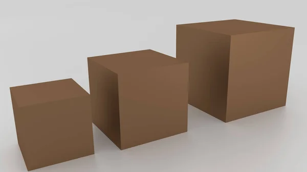 Концепция темно-коричневых 3D коробок на белом фоне. Rendered i — стоковое фото