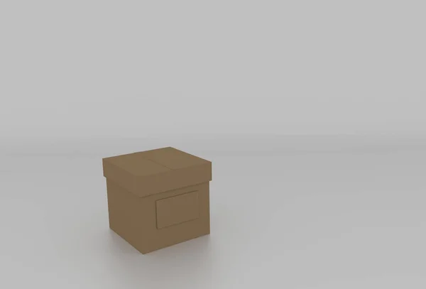 Caja de cartón marrón 3D con tapa y espacio para texto. Renderizado i —  Fotos de Stock